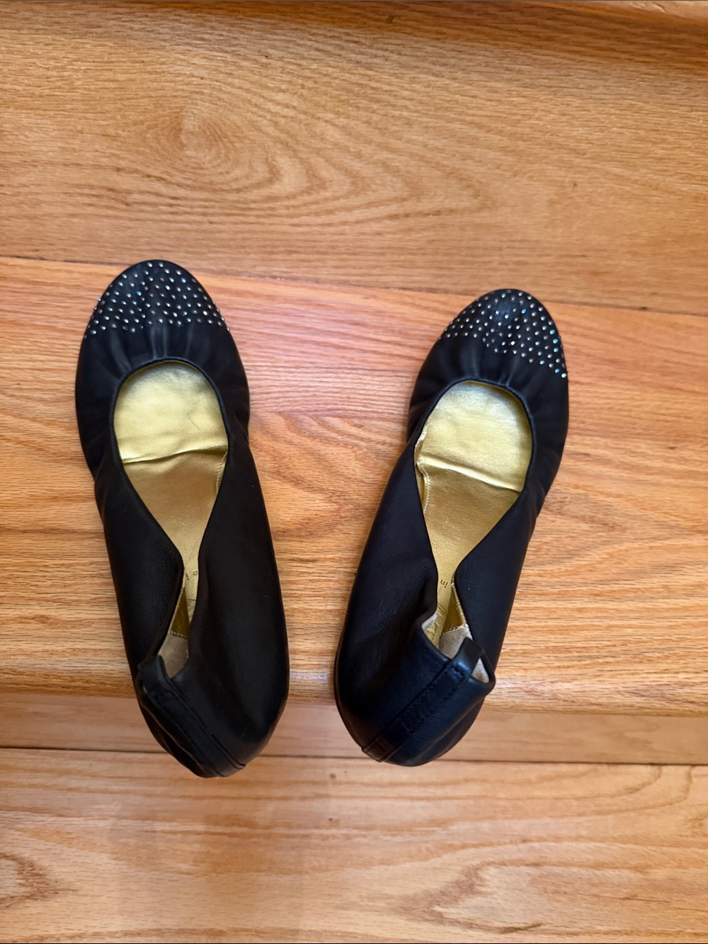 J. Crew Black Studded Leather Ballet Flats, round toe, size 9